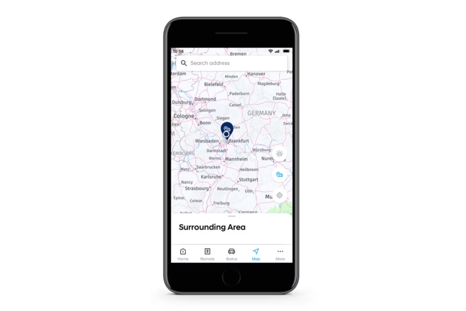 Hyundai bluelink app on the map section showing where car is parked