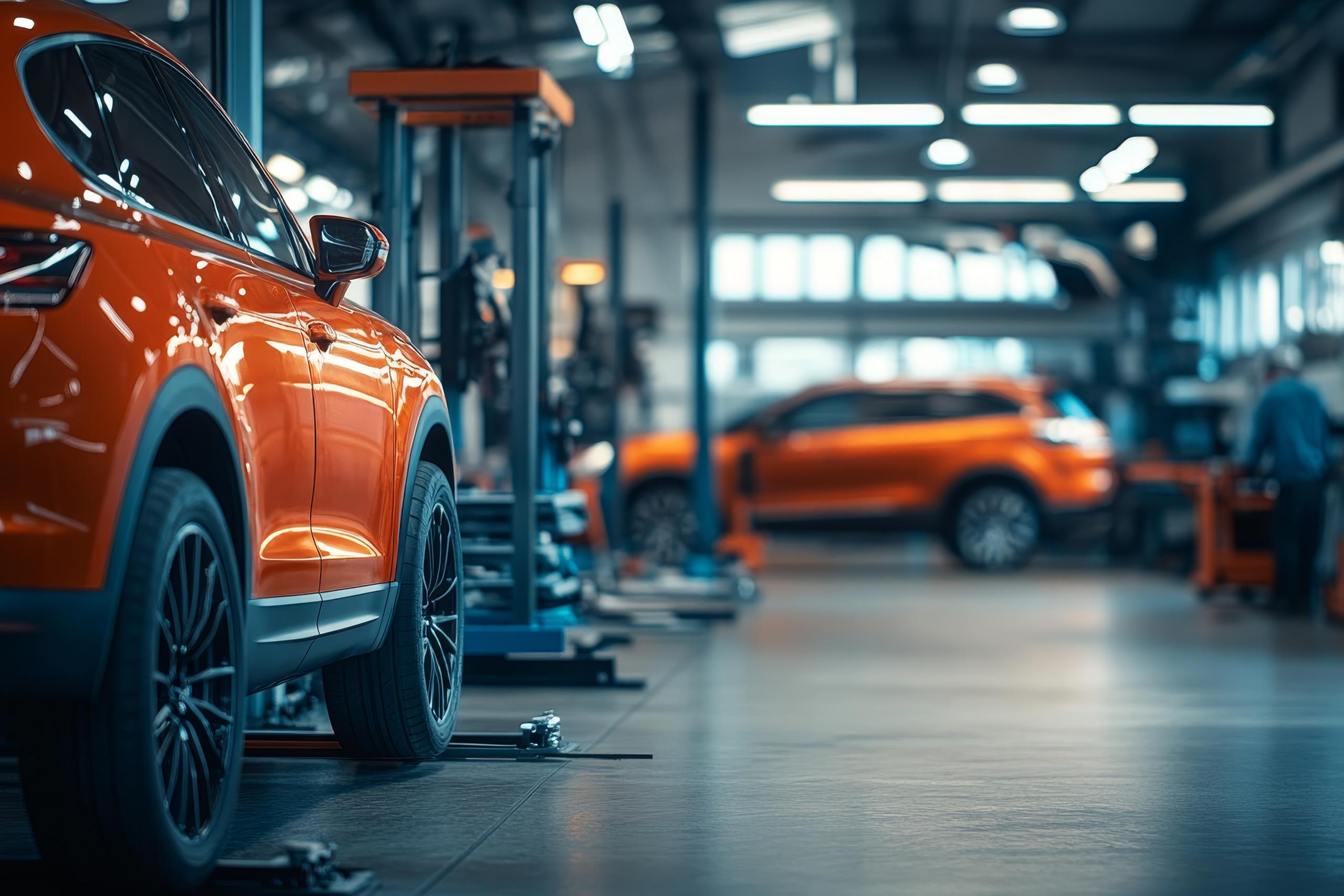 Stock photo of cars in a workshop or repair facility.