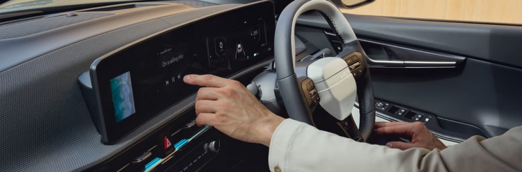 Close-up of Kia EV6 Steering Wheel And Touch Screen
