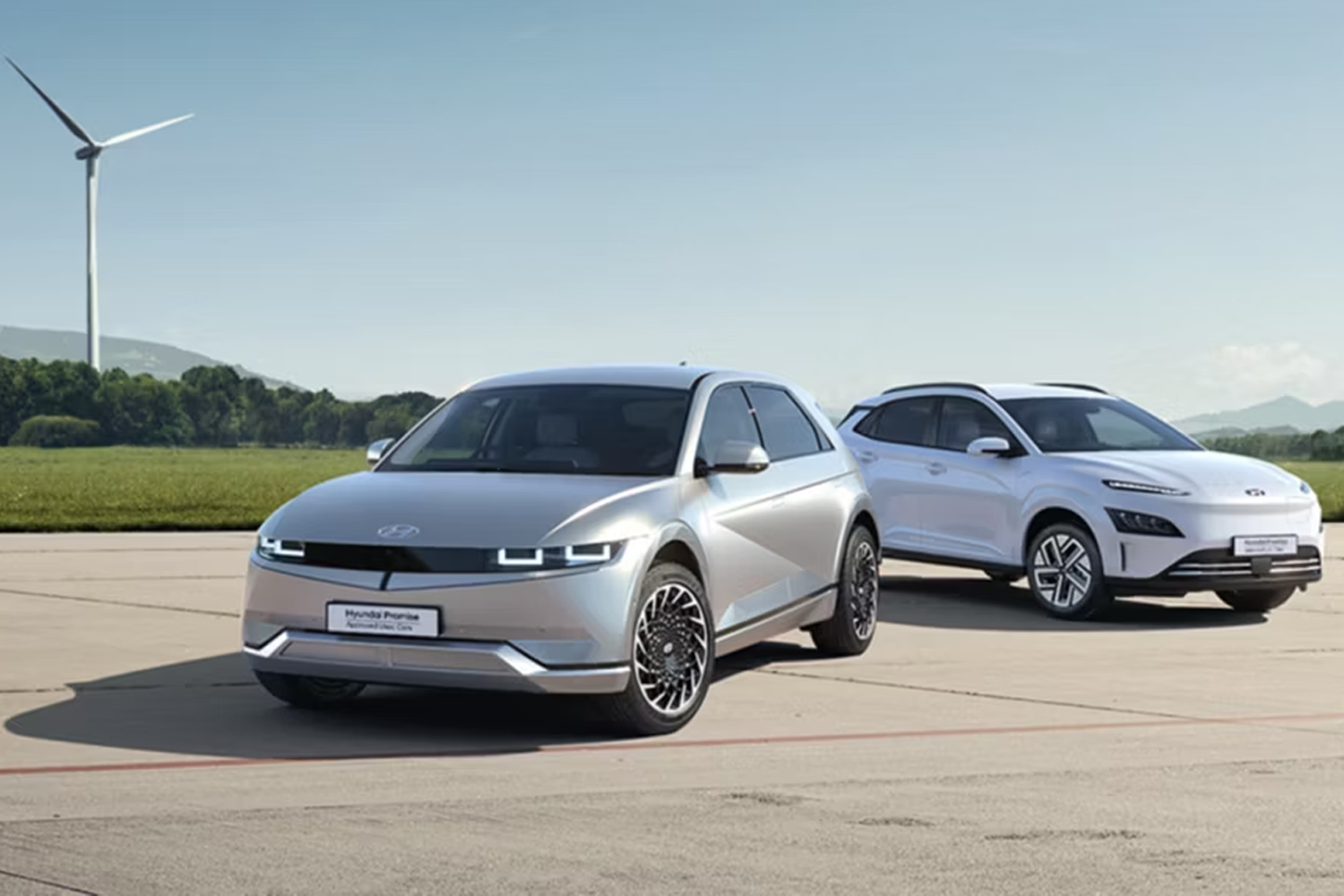 Silver hyundai IONIQ 5 and white Hyundai Kona Electric