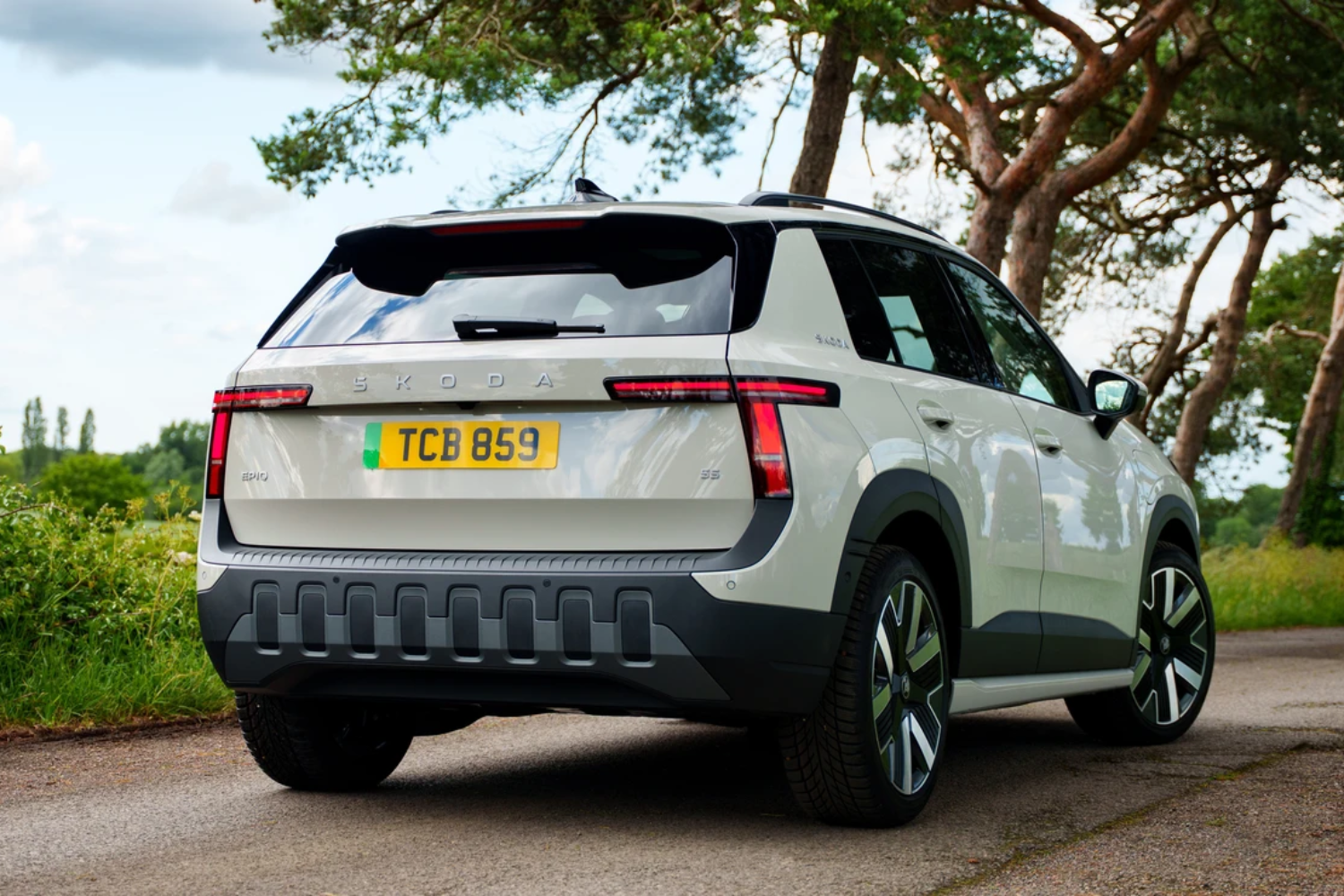rear view of the new, all-electric skoda epiq