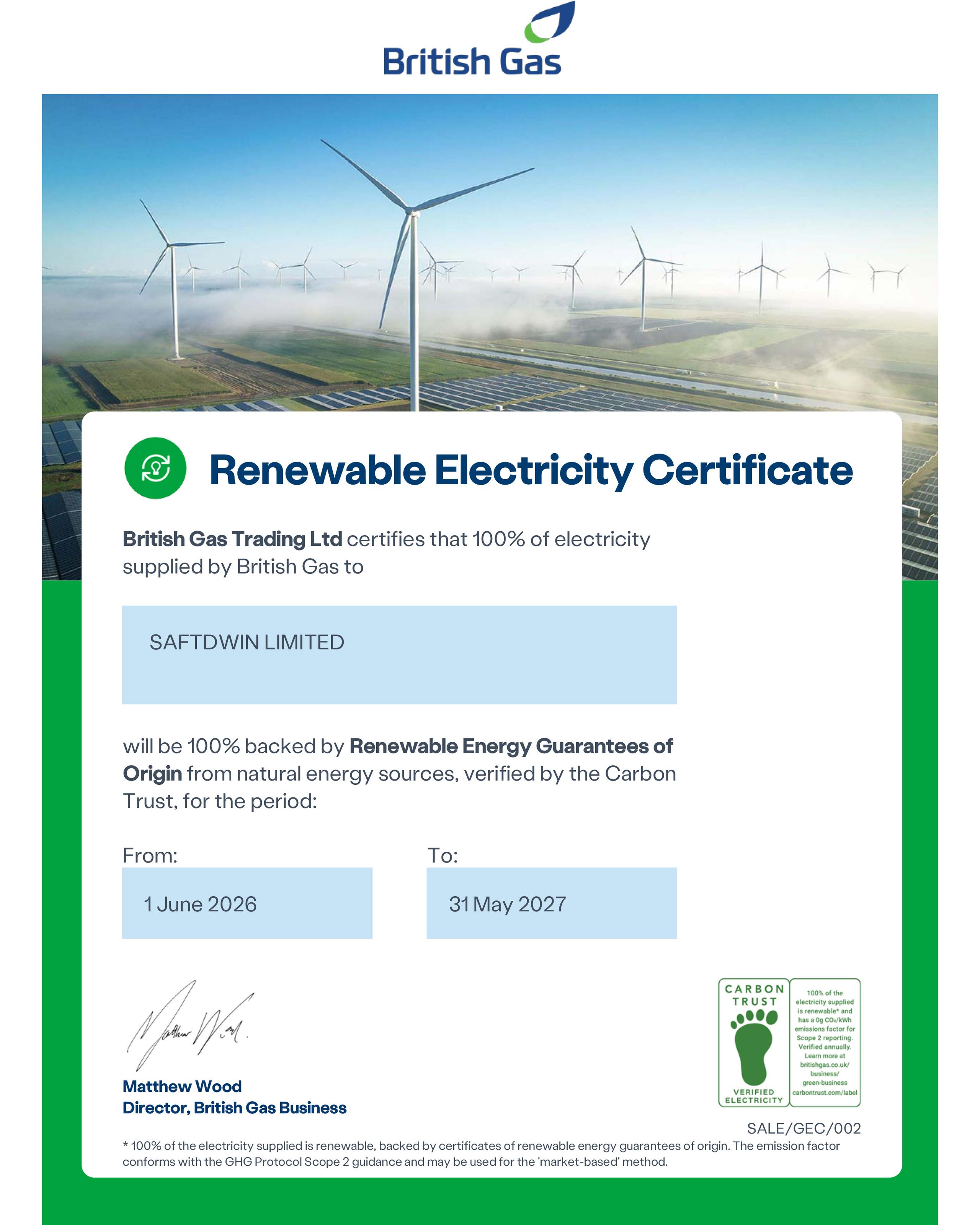 Martins Group now powered by 100% renewable electricity