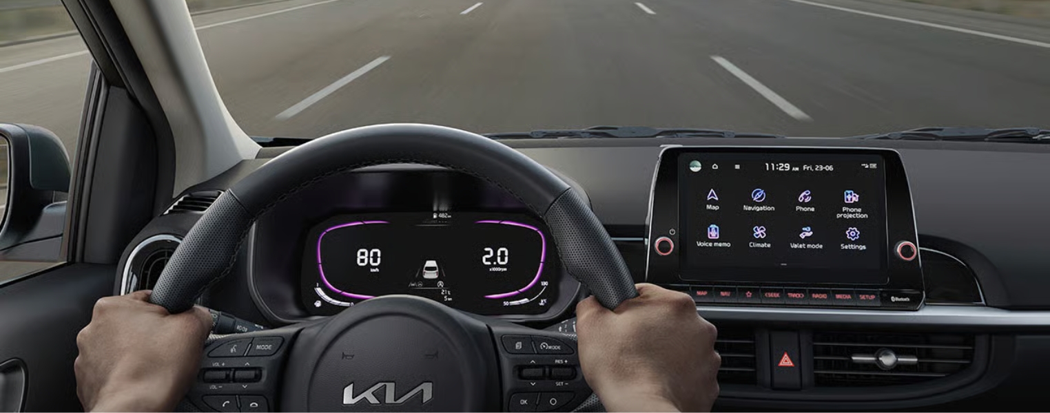Close-up of Kia Picanto Steering Wheel And Dashboard