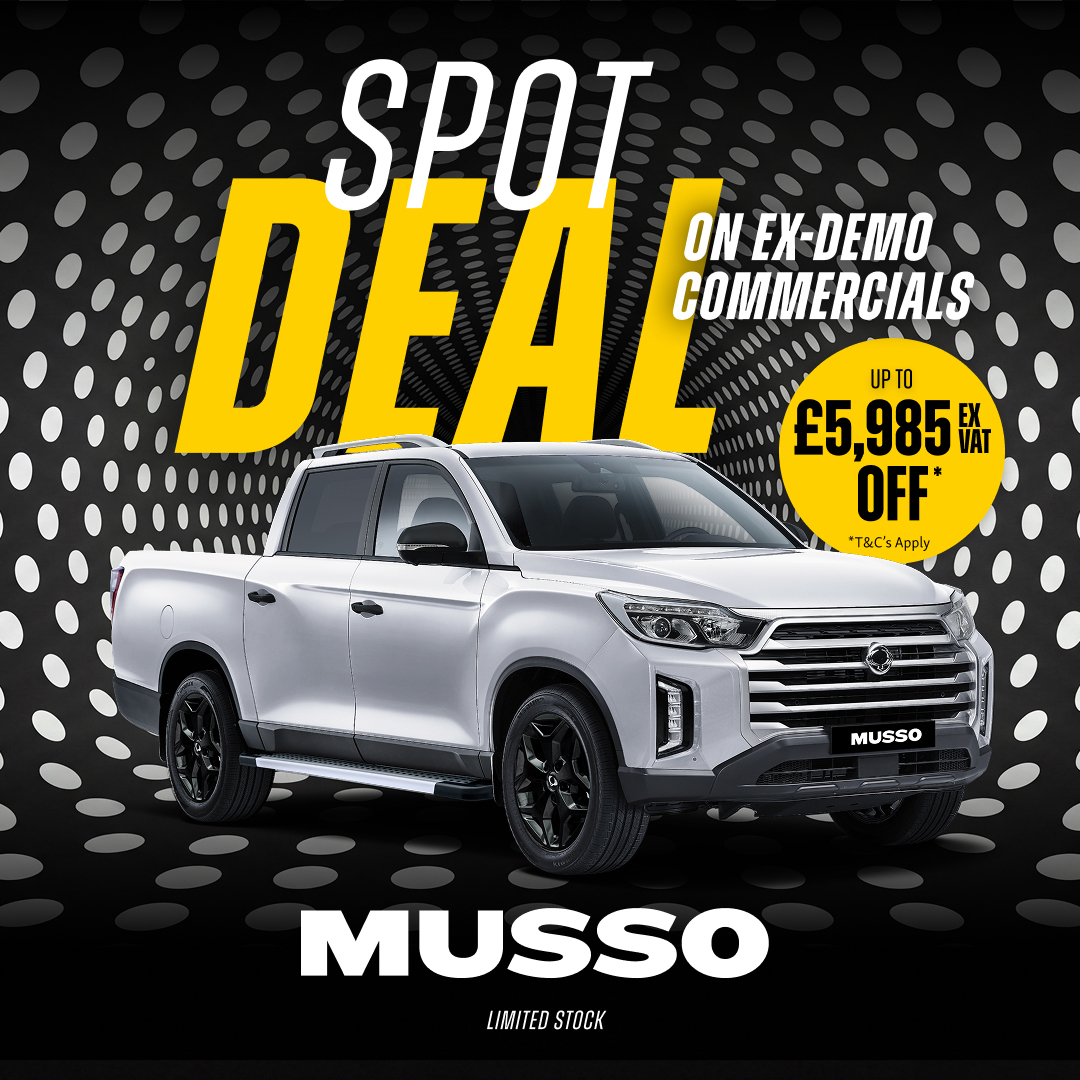 KGM Musso pick-up Spot Deal: save up to £5,985 excluding VAT on ex-demonstrators. Limited stock; terms apply.