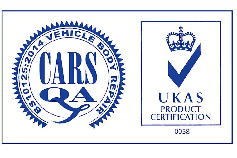 CARSQA and UKAS Product Certification logos representing vehicle body repair quality standards and accreditation.