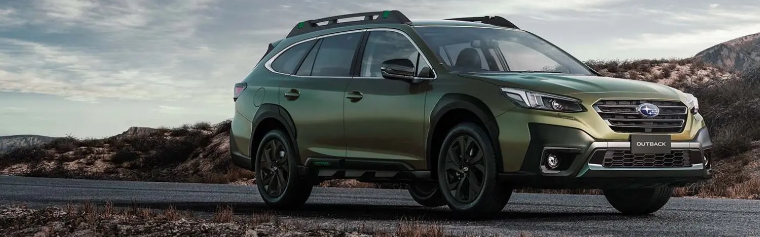 Green Subaru All-New Outback front side view
