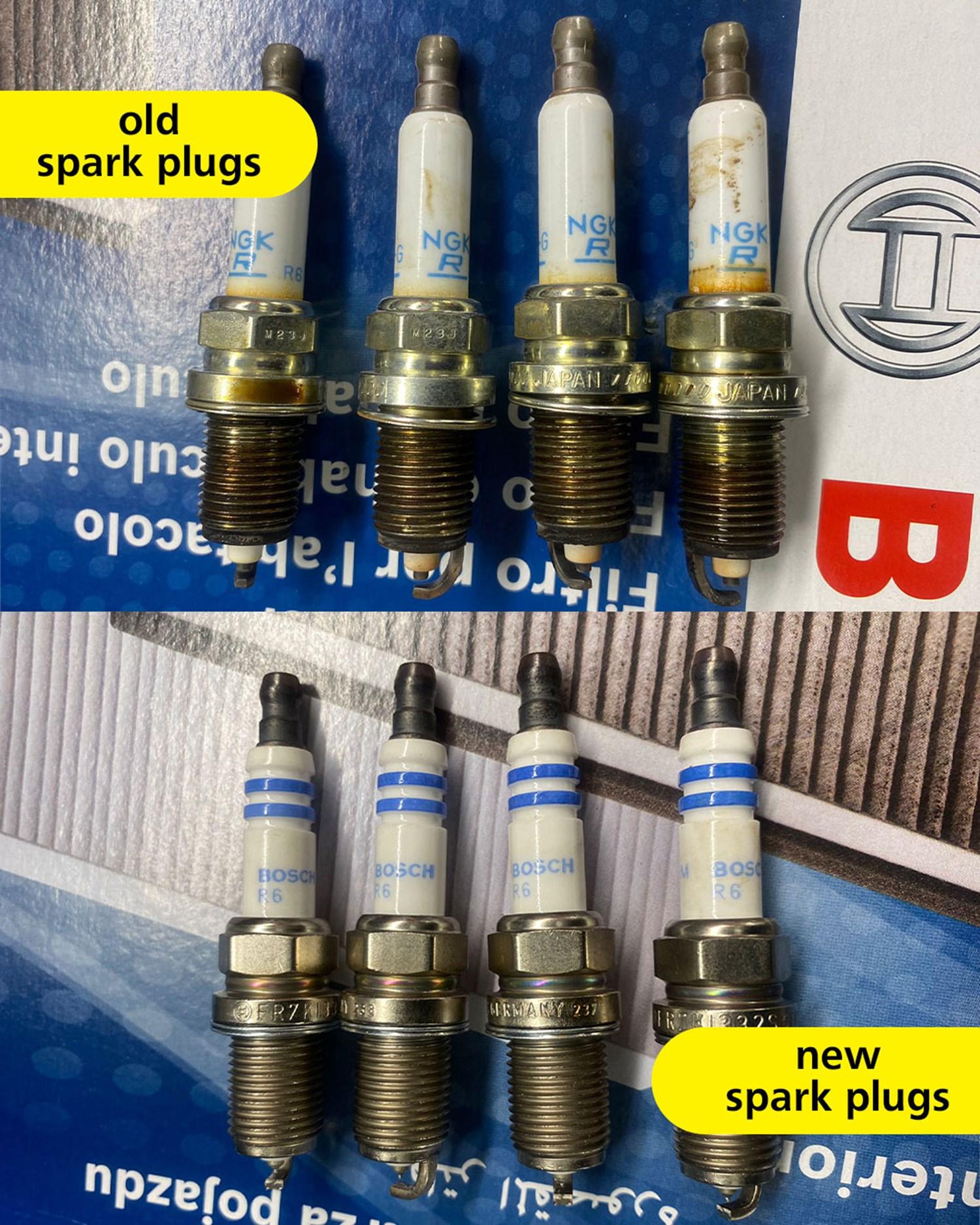 old & new spark plugs