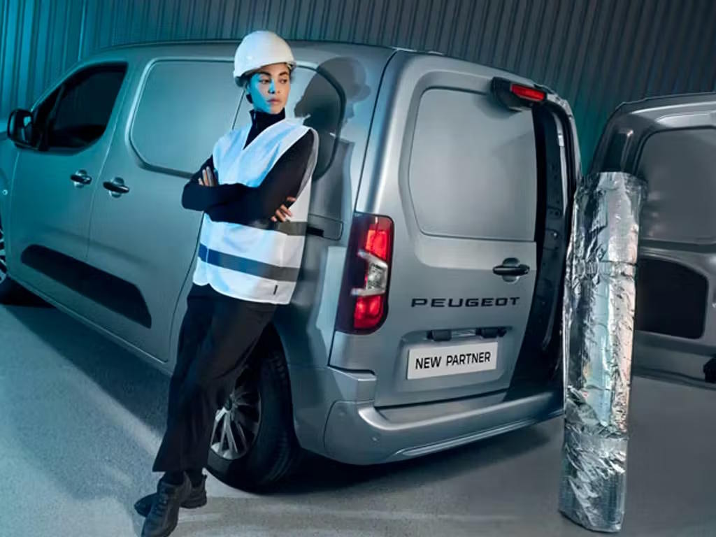Peugeot Partner van shown from the rear with cargo access and loading functionality.