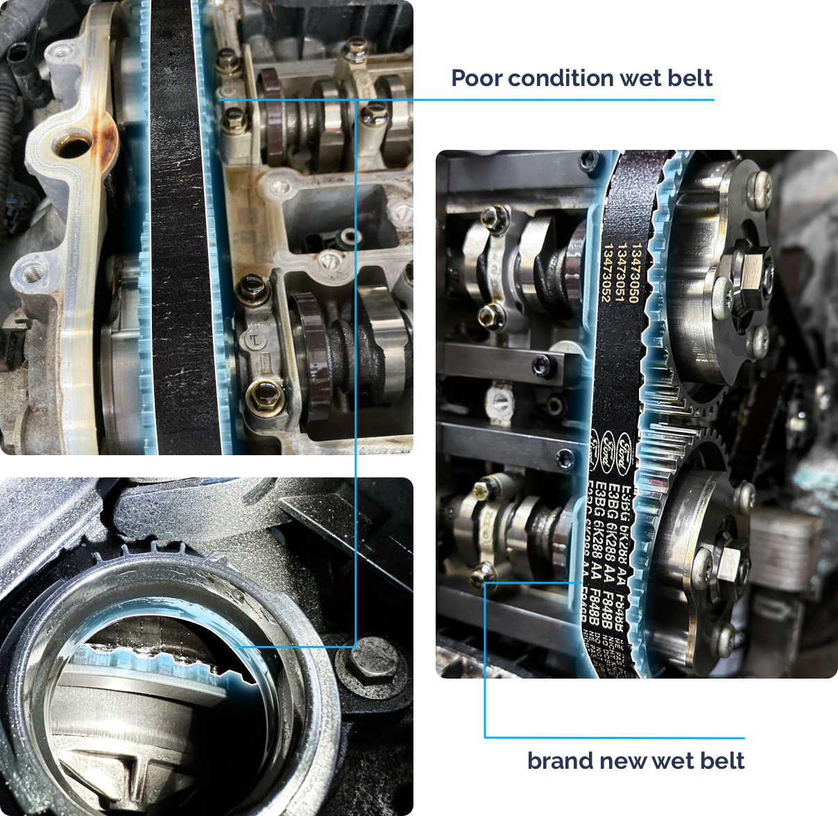 Poor condition vs brand new wet belt comparison