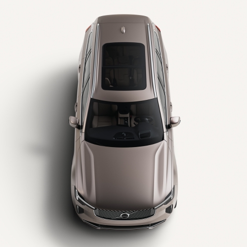 Top Down View Of The Volvo XC90 Showcasing Its Roof In A White Studio Environment