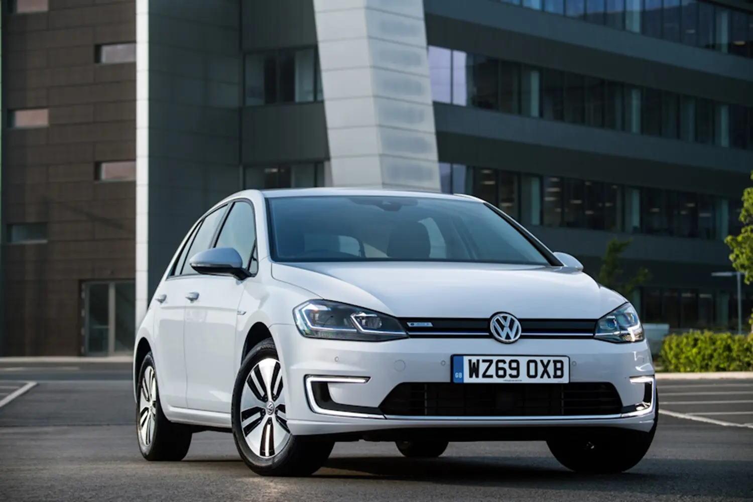 White Volkswagen e-Golf Parked
