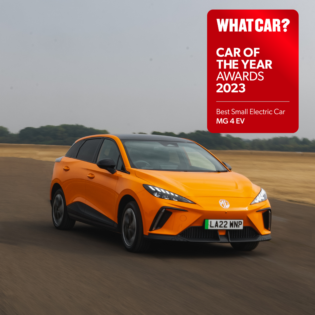 Orange MG4 Whatcar car of the year awards best small electric car MG4 EV