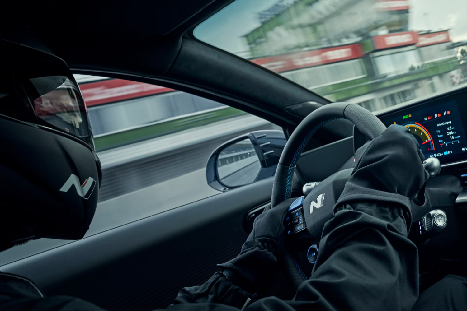 Racecar driver driving IONIQ 6 N