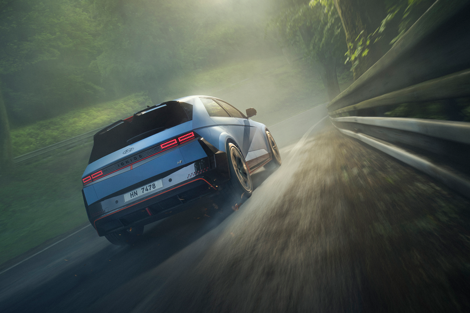 rear view of ioniq 5 n action shot