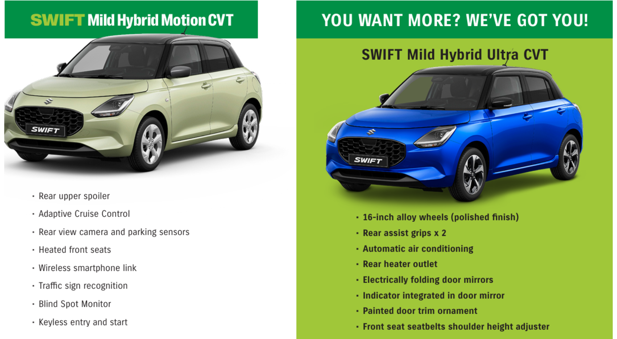 Blue and green Mild Hybrid Suzuki Swift