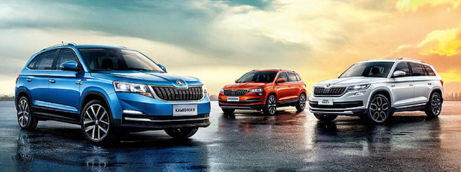 Skoda cars parked