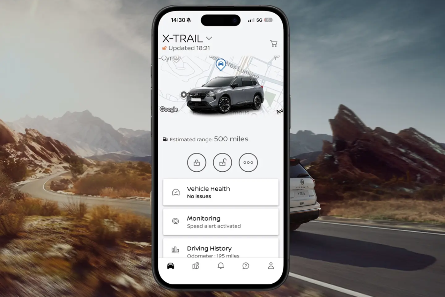 Nissan connected app on a mobile phone