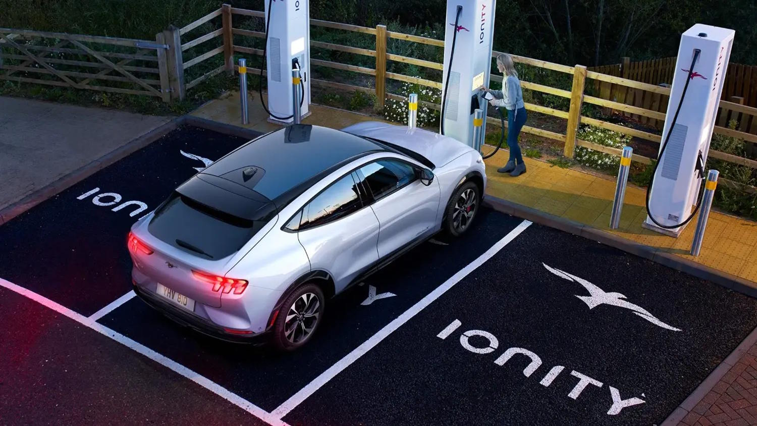 Ford Mustange at a charging station