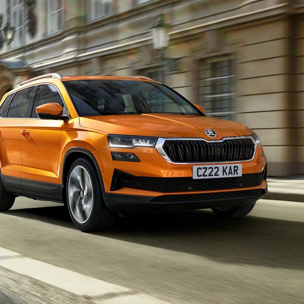 Orange SKODA Karoq Front Side View