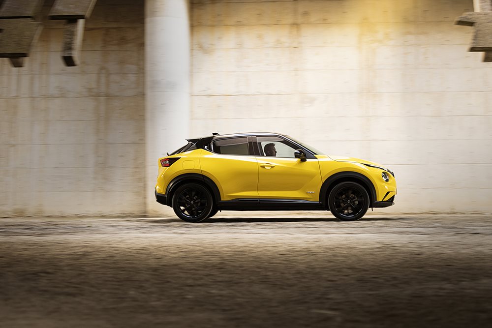 Side view of Yellow Nissan Juke