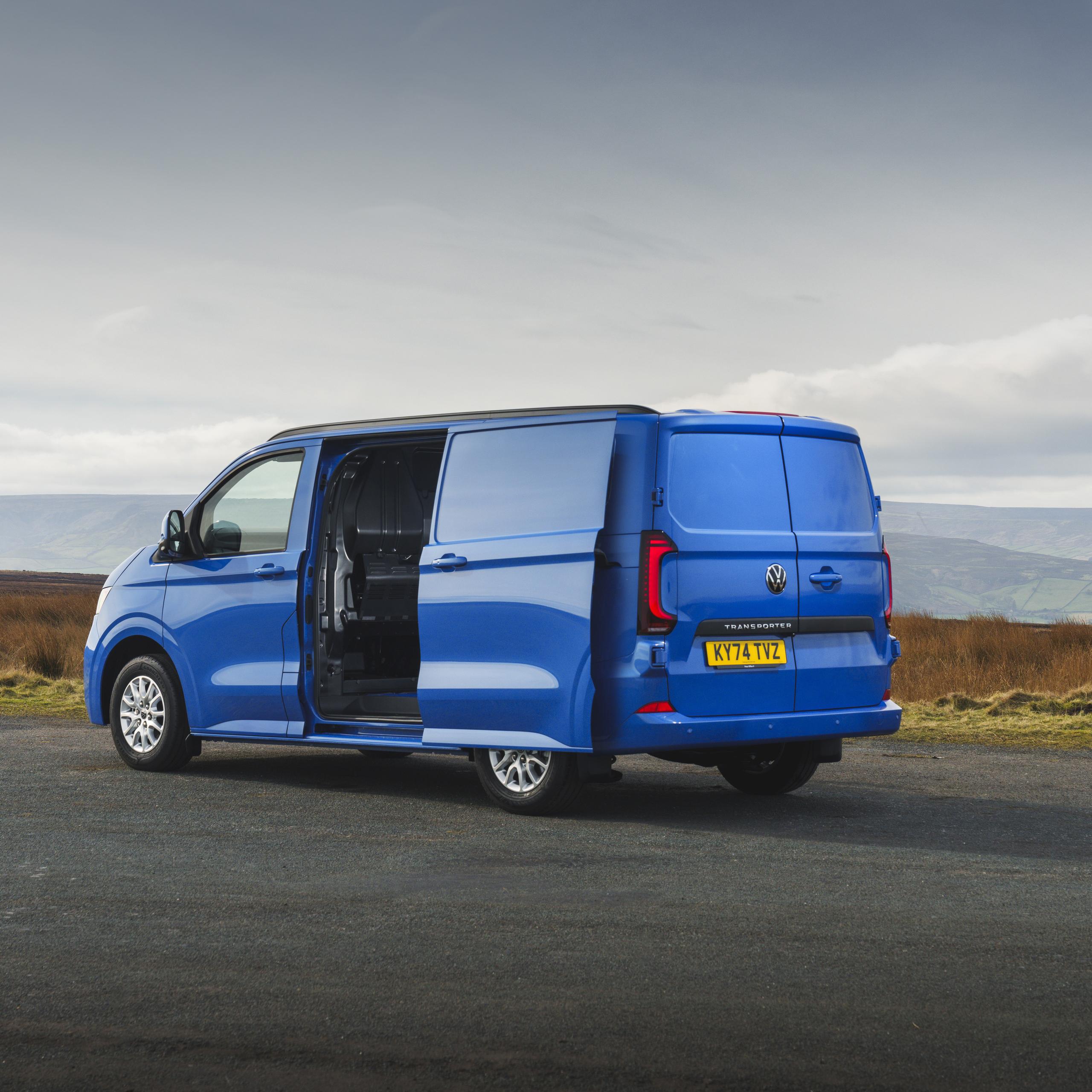 Blue Volkswagen Transporter Rear Side View