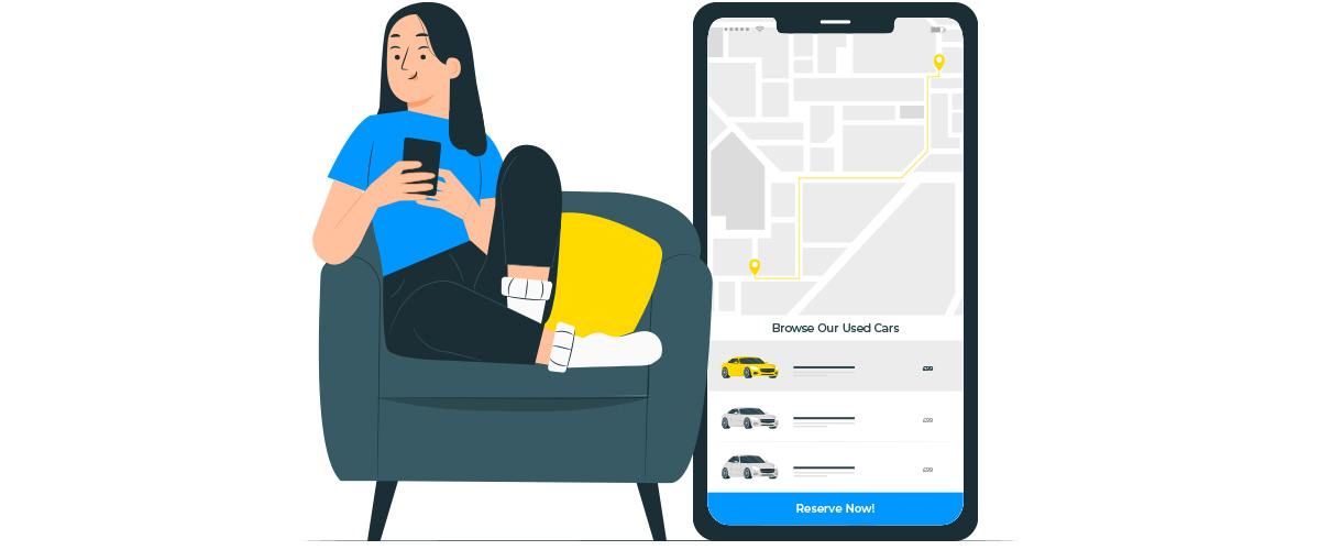 Woman browsing used cars on smartphone