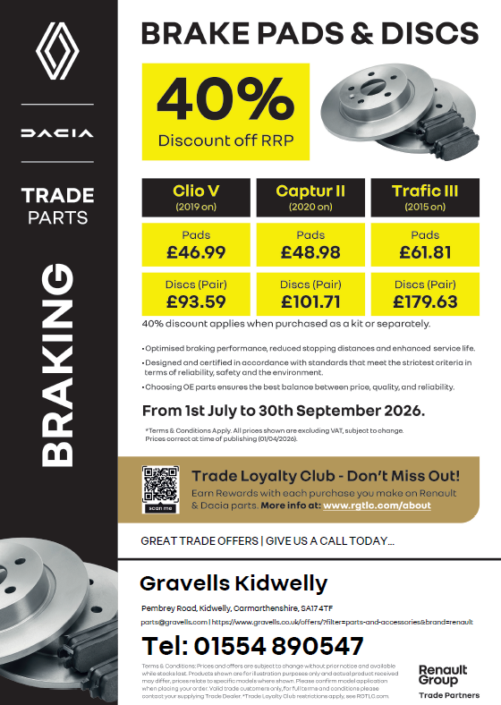 Renault Brake Pads South Wales | Gravells Parts Offers