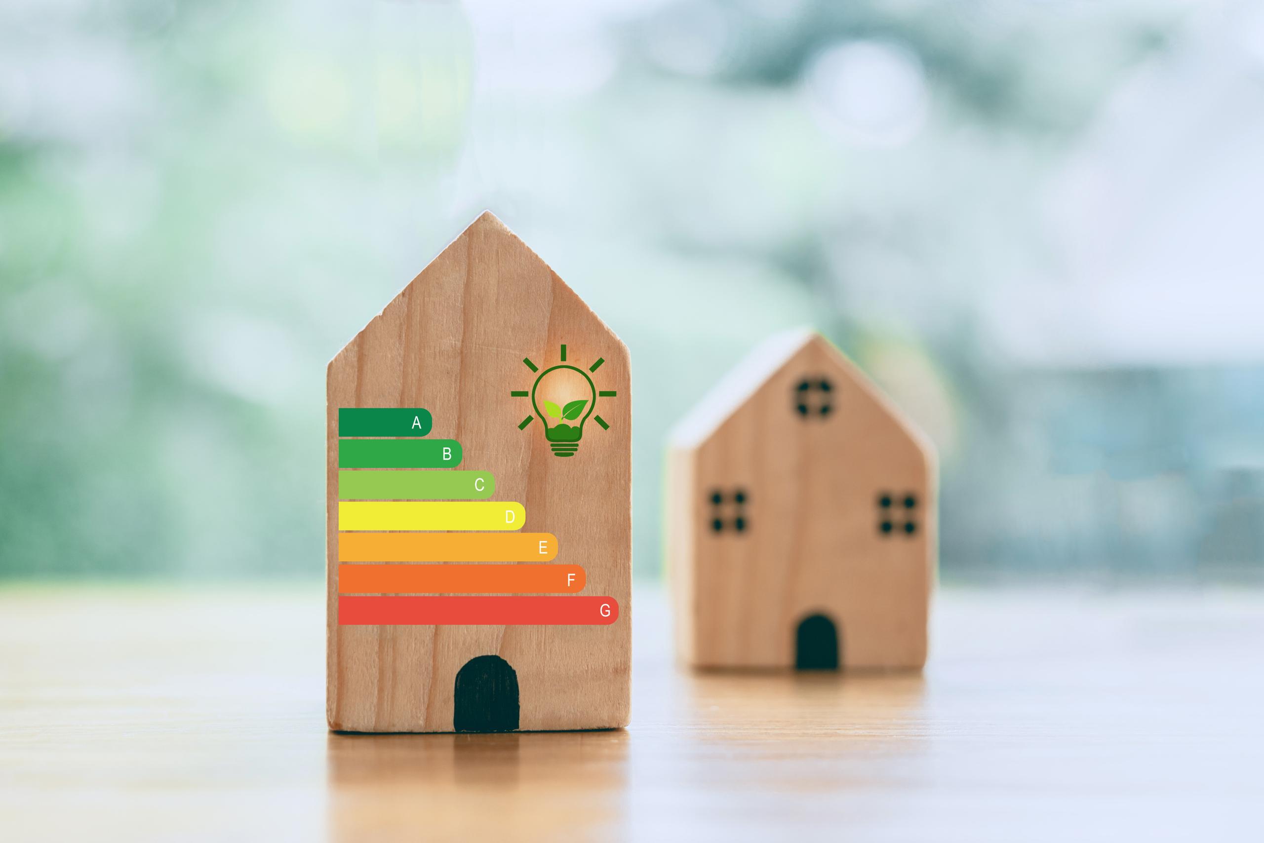 Wooden house showing energy ratings