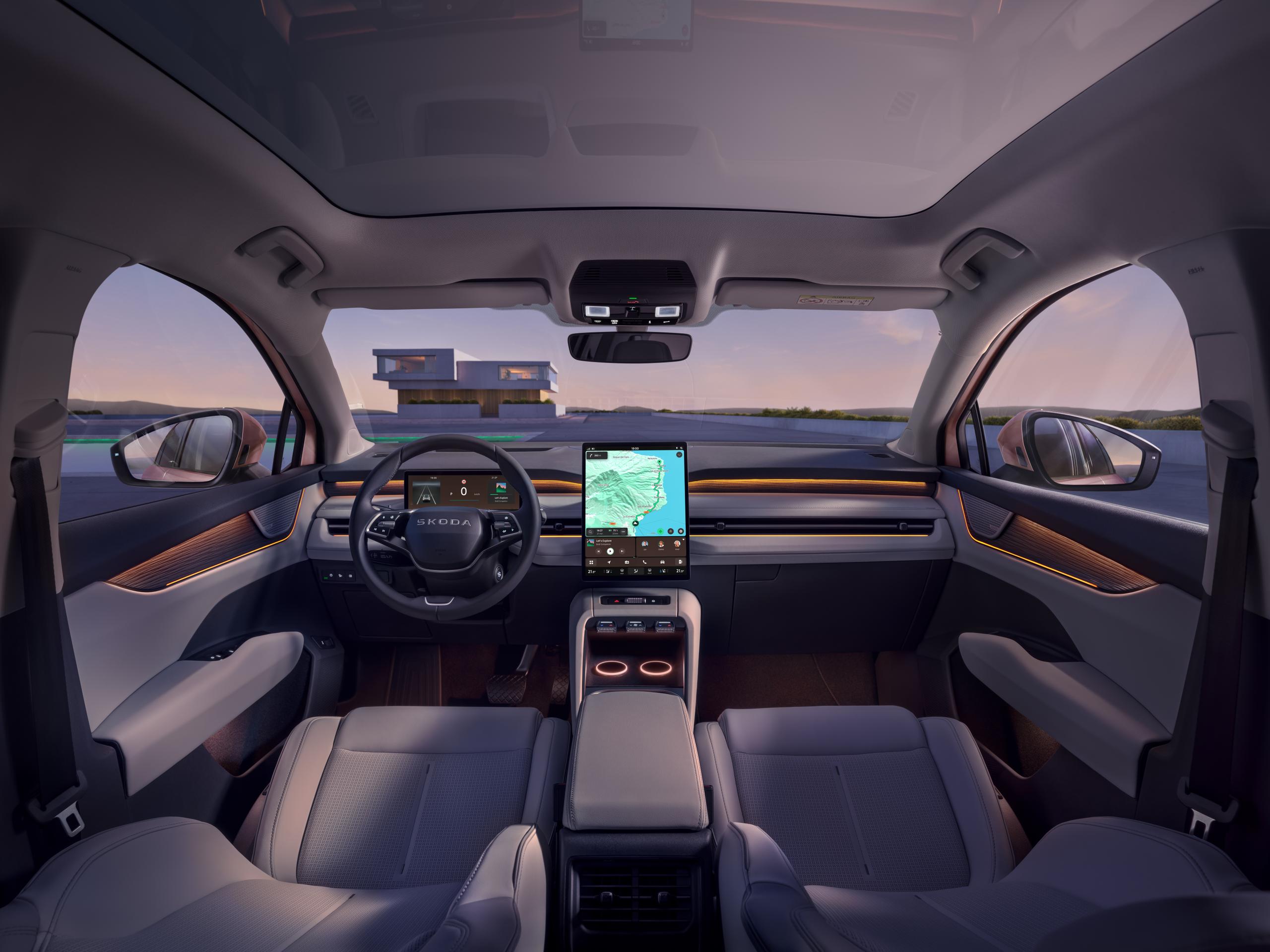 SKODA Peaq Interior including view of Steering Wheel. dashboard, and infotainment system