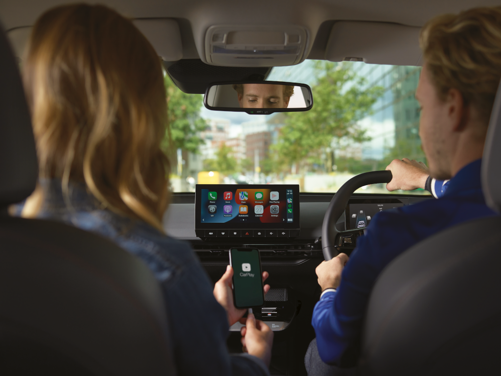 Car interior dashboard with driver and passenger