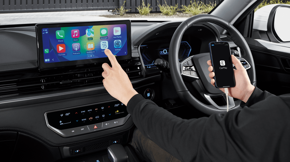 KGM Musso infotainment screen with Apple CarPlay