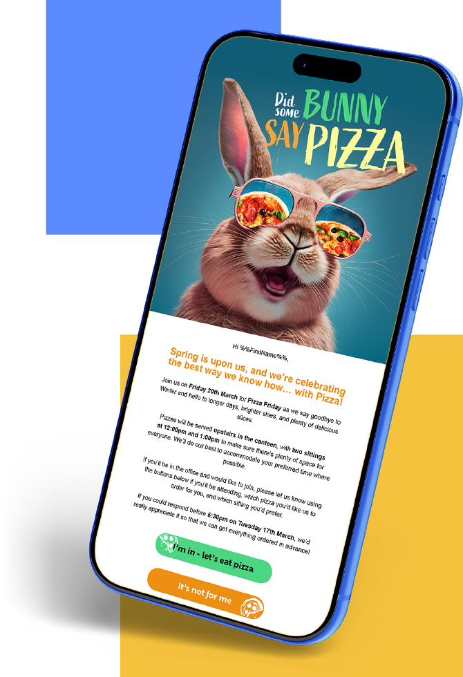mobile phone with bunny and pizza