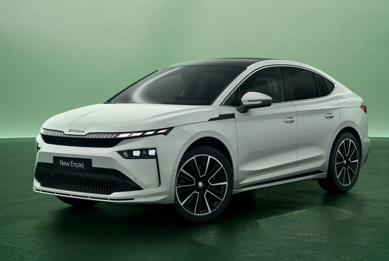 Skoda Enyaq Coupe front side exterior view.