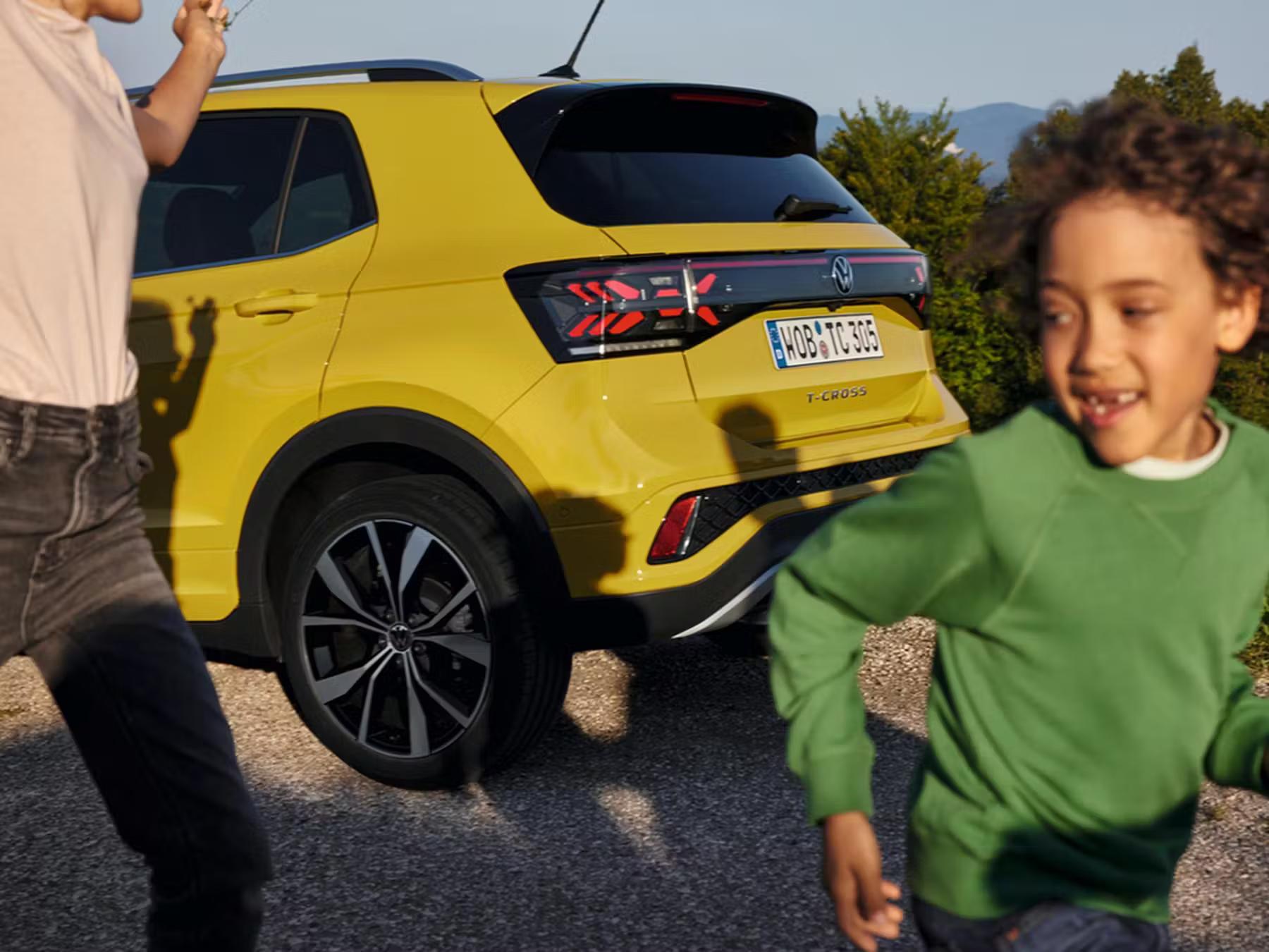 Yellow Volkswagen T-Roc Rear Side View