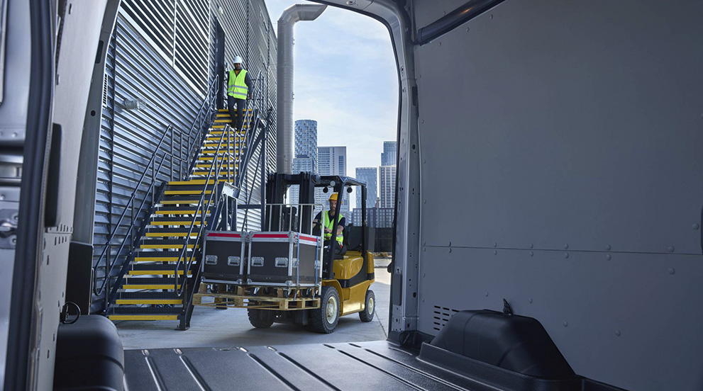 Ford All Electric E-Transit Van being loaded
