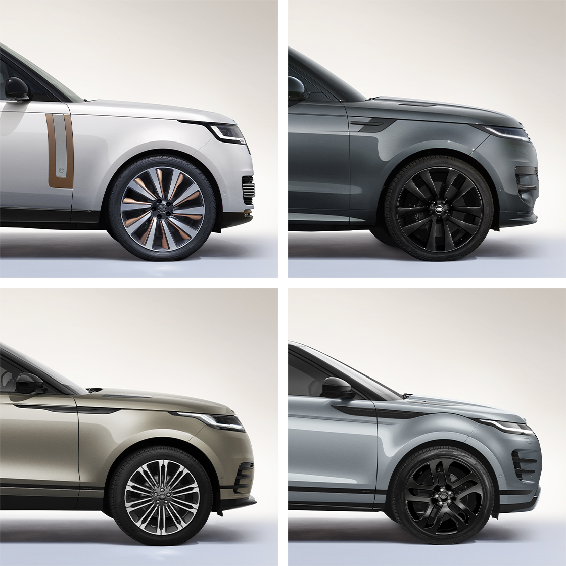 4 images of different land rover vehicles