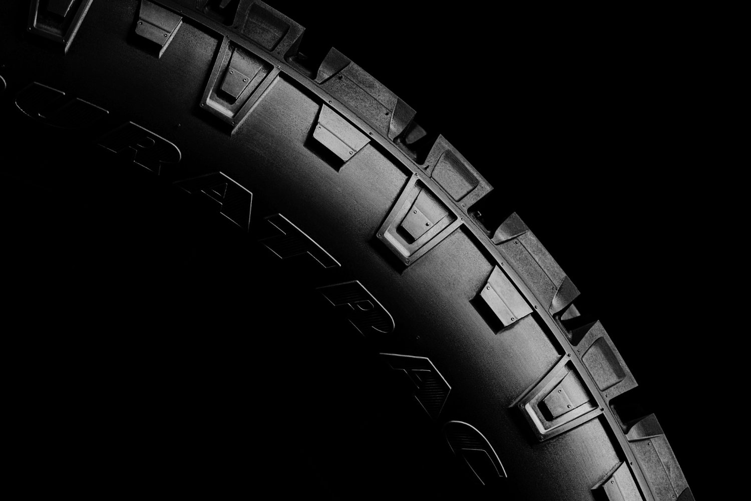 Close-up of all-terrain tyre tread suitable for Range Rover and Defender.