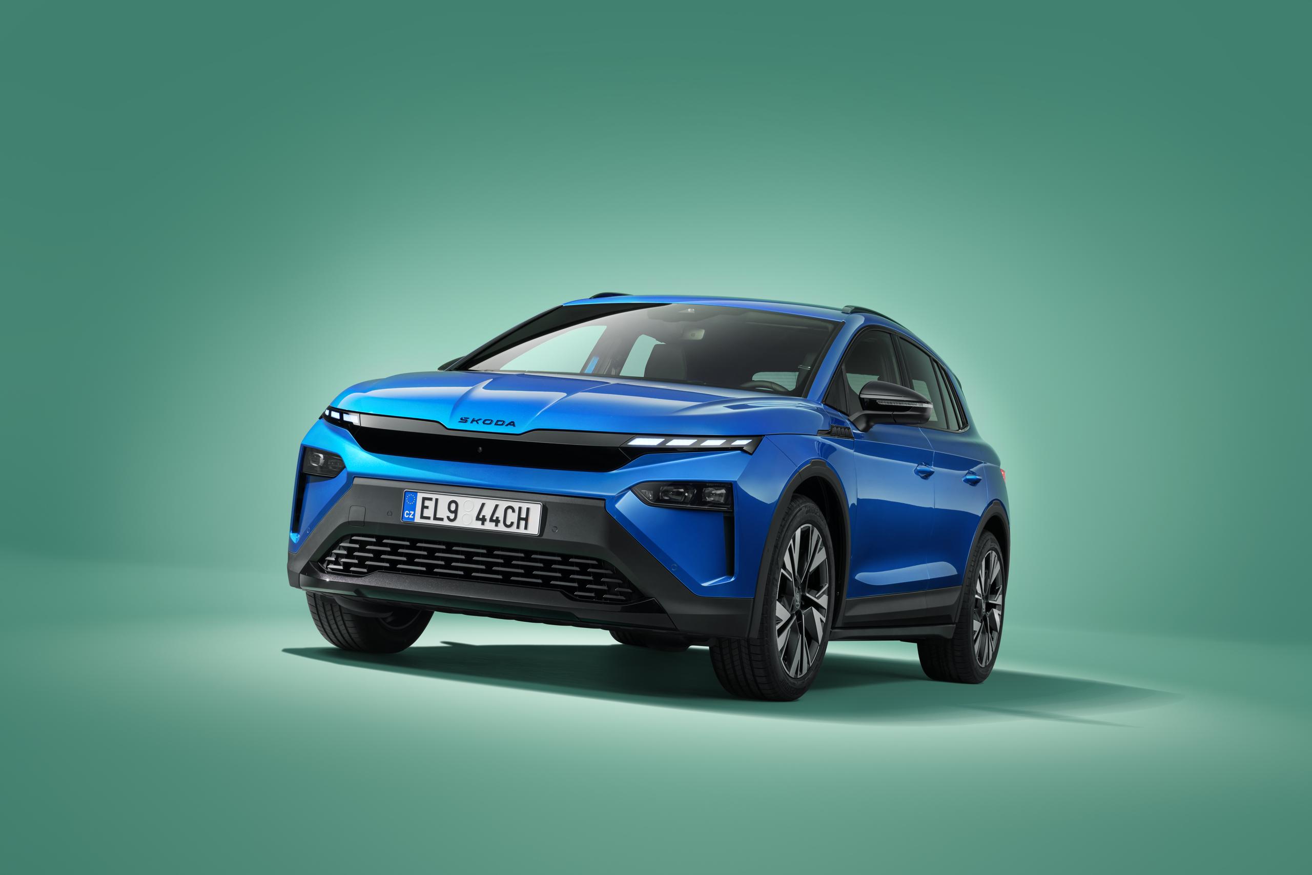 Blue Skoda Elroq Front Side View